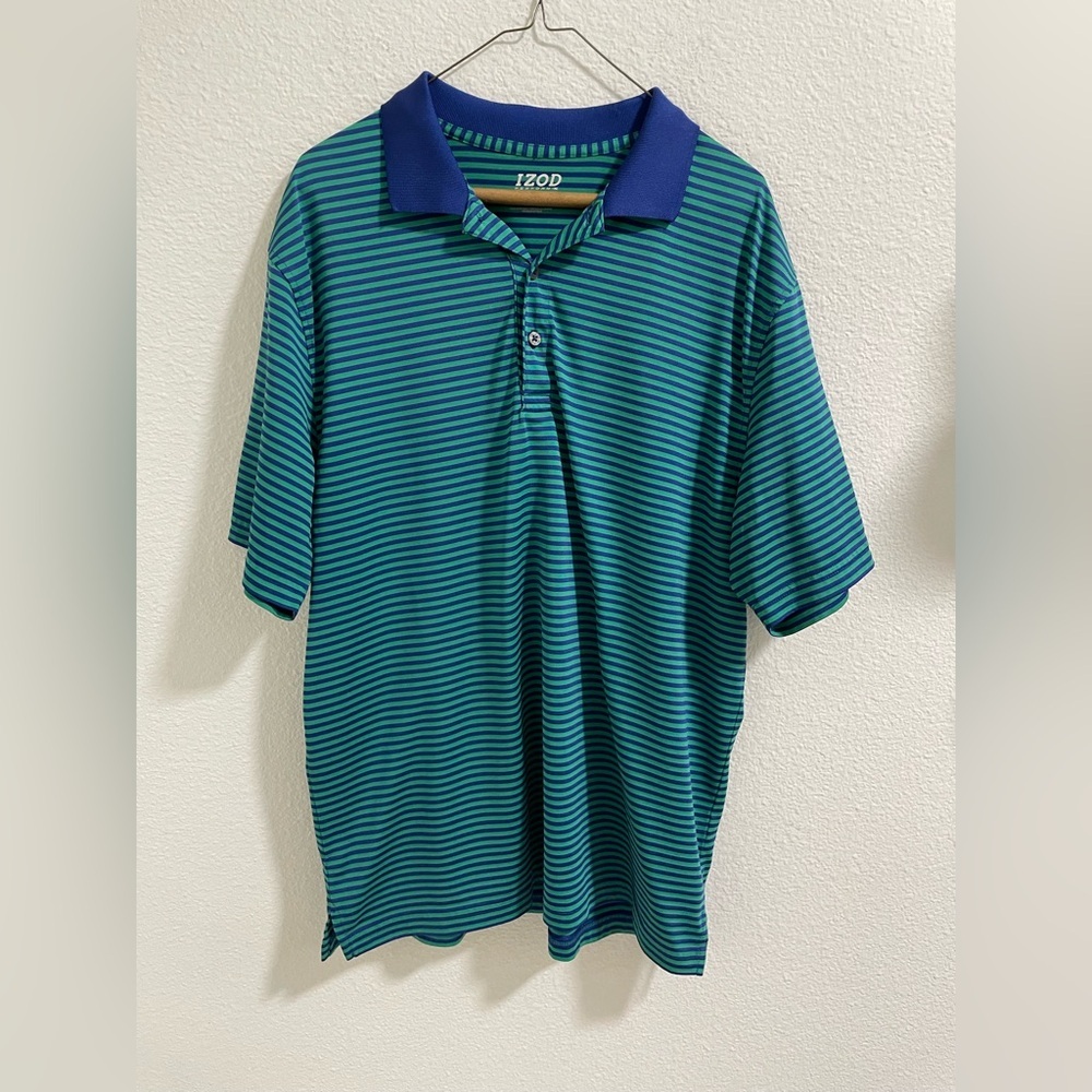 IZOD Men's Striped Polo Shirt - Blue and Green